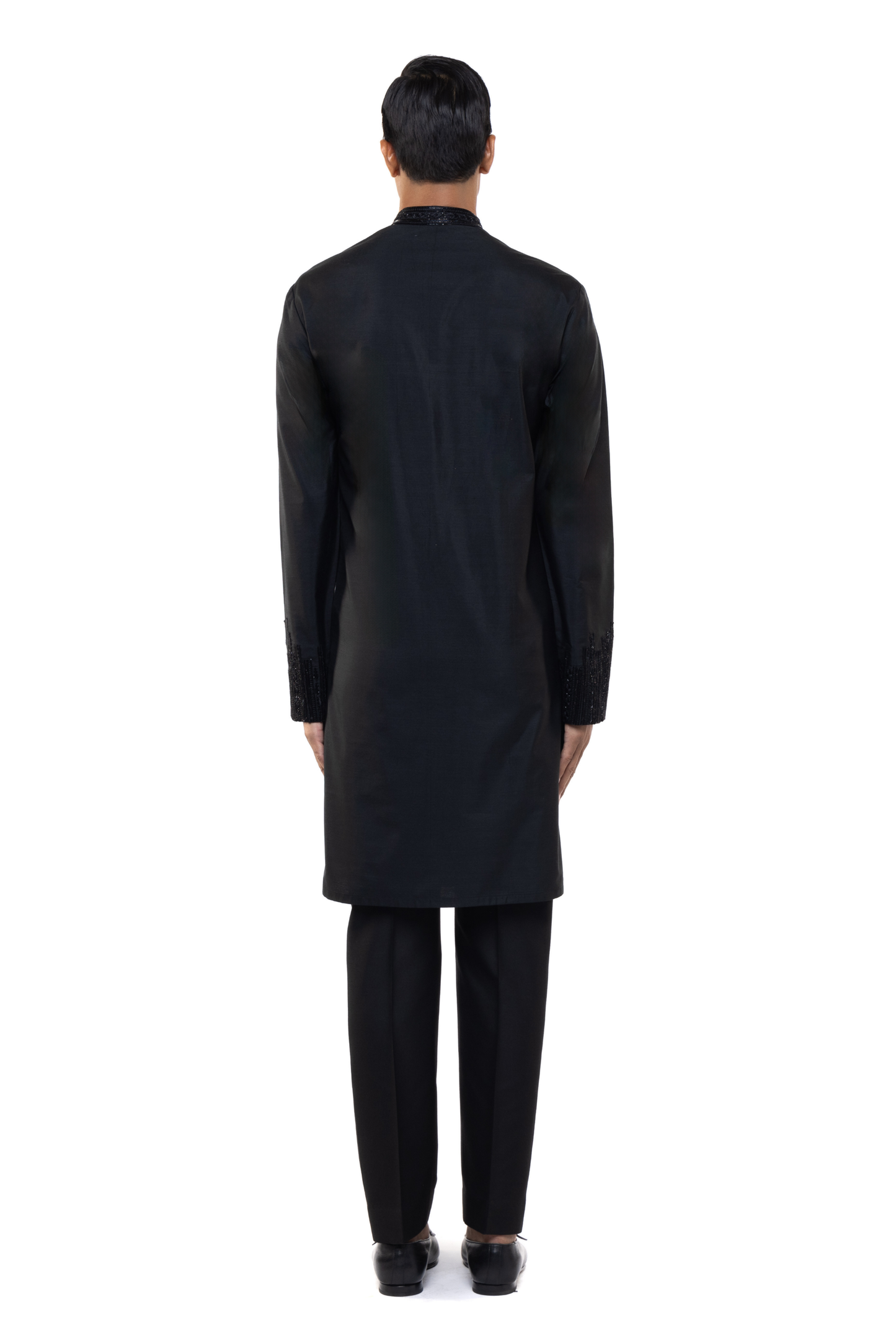 Black Silk Pleated Placket Kurta Set