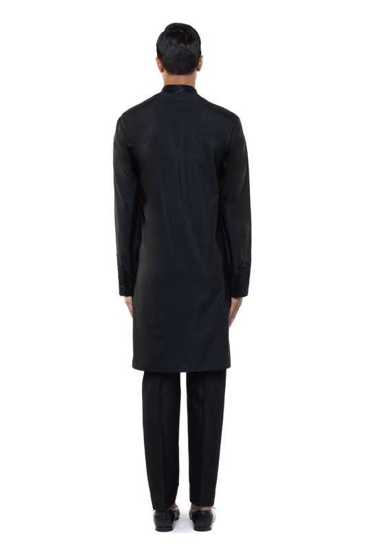 Black Pleated Placket Kurta Set