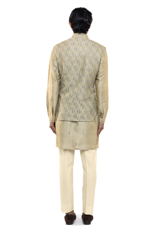 Sage Green Silk Beaded Embroidery Kurta Bandi Set