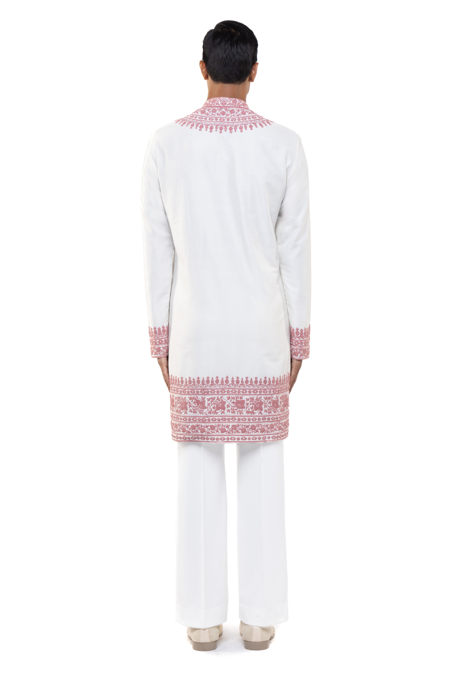 White & Pink Silk Dori Embroidery Kurta Set