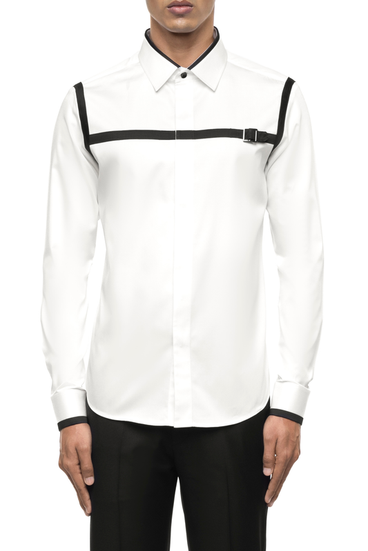 White Cotton Shirt with Black Chest Harness