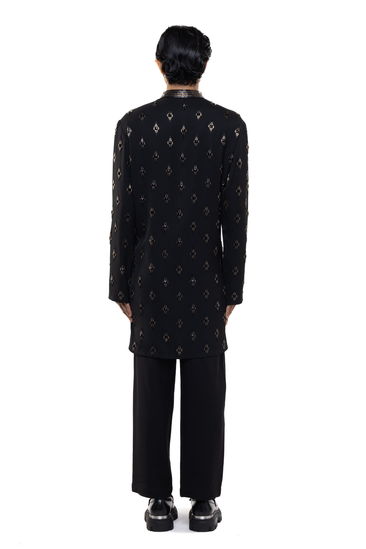 Black Cotton Motifs Embellished Kurta Set