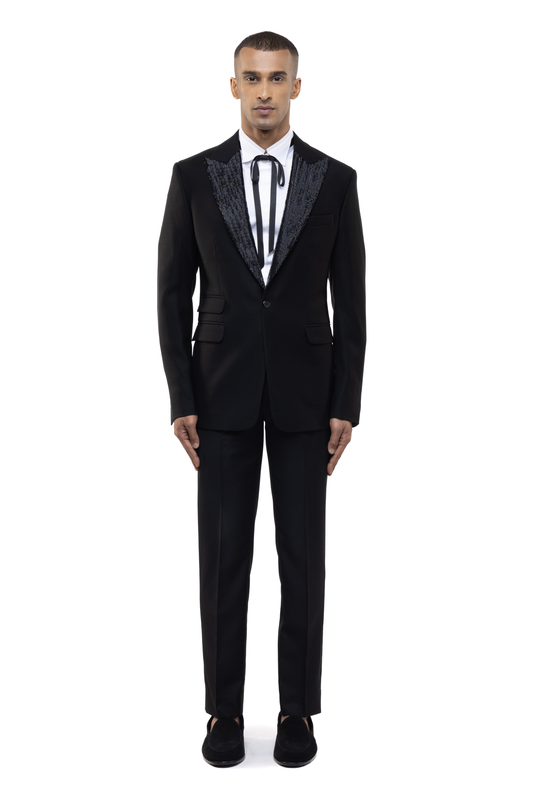 Black Peak Lapel Beaded Accent Tuxedo Set