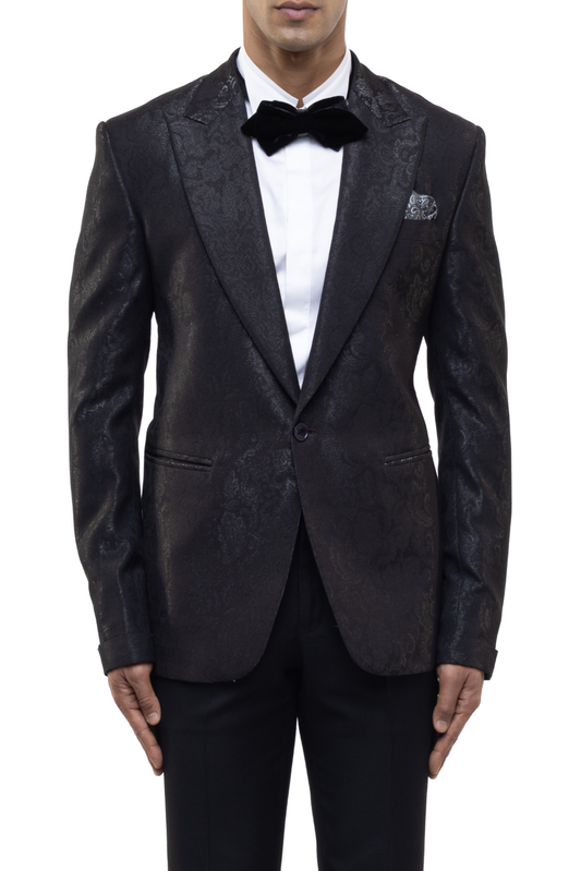 Black Jacquard Single Breasted Suit