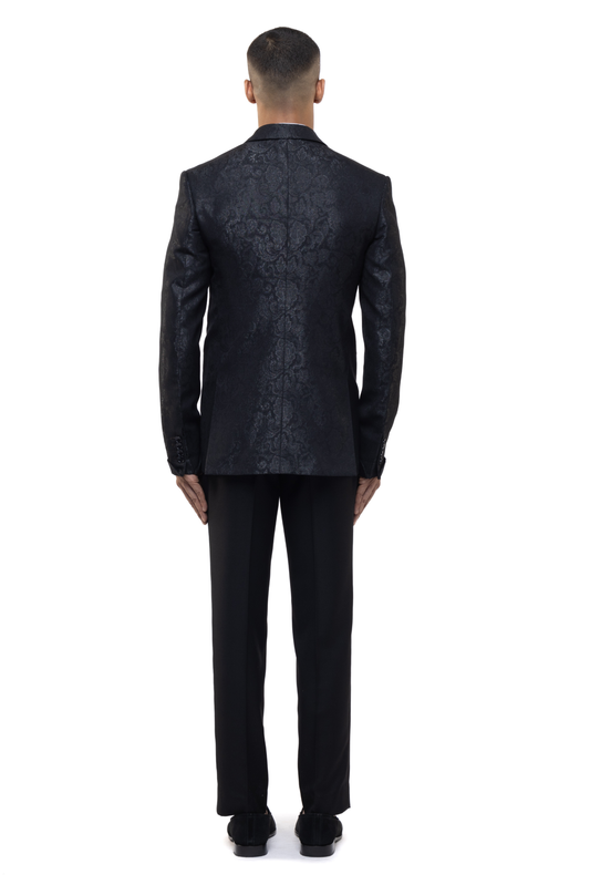 Black Jacquard Single Breasted Suit