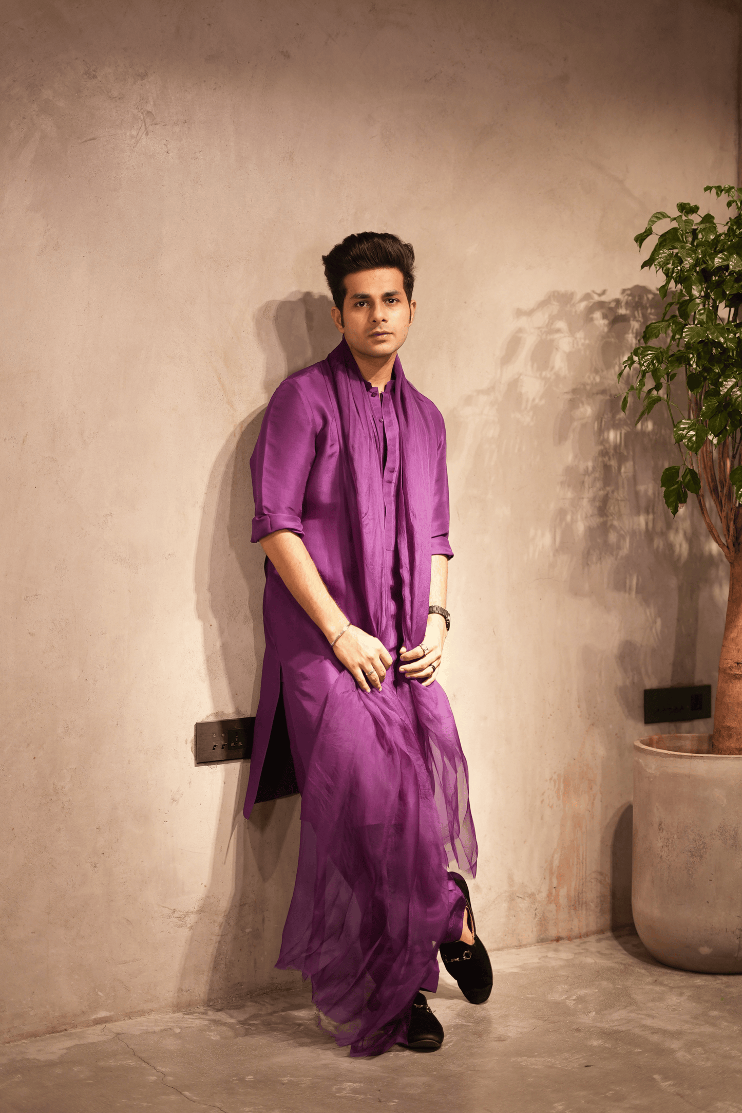 Purple Pleated Kurta Set