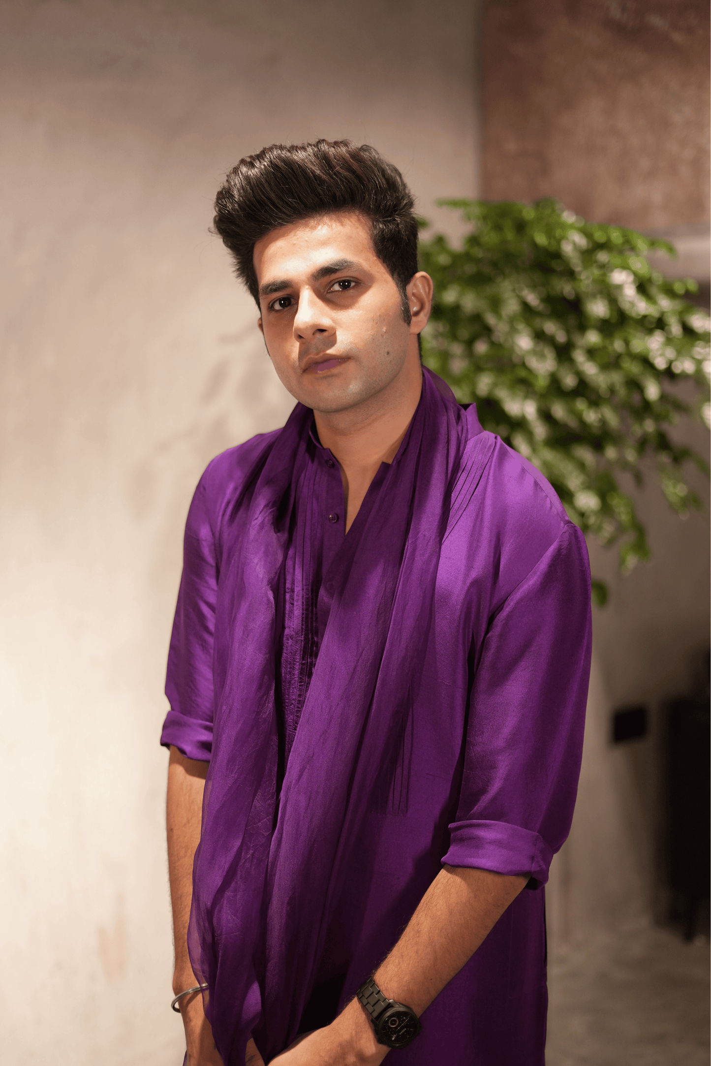 Purple Pleated Kurta Set