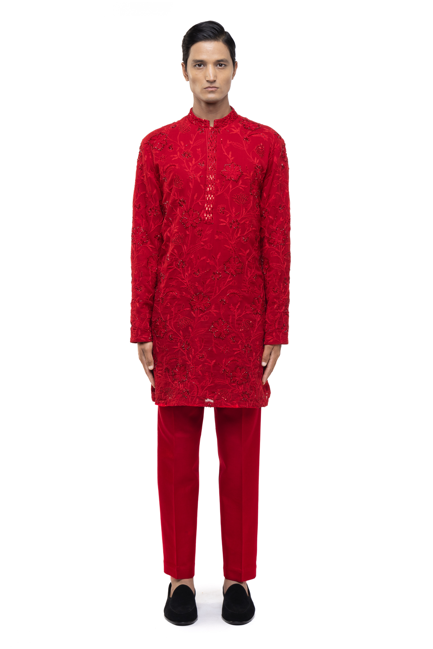 Red Georgette Floral Embroidery Kurta Set