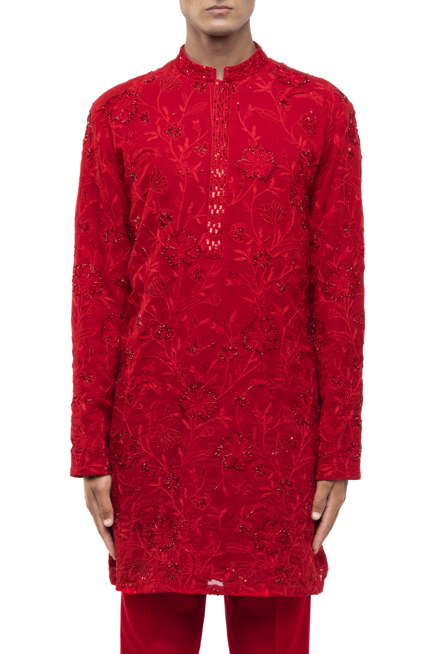 Red Georgette Floral Embroidery Kurta Set