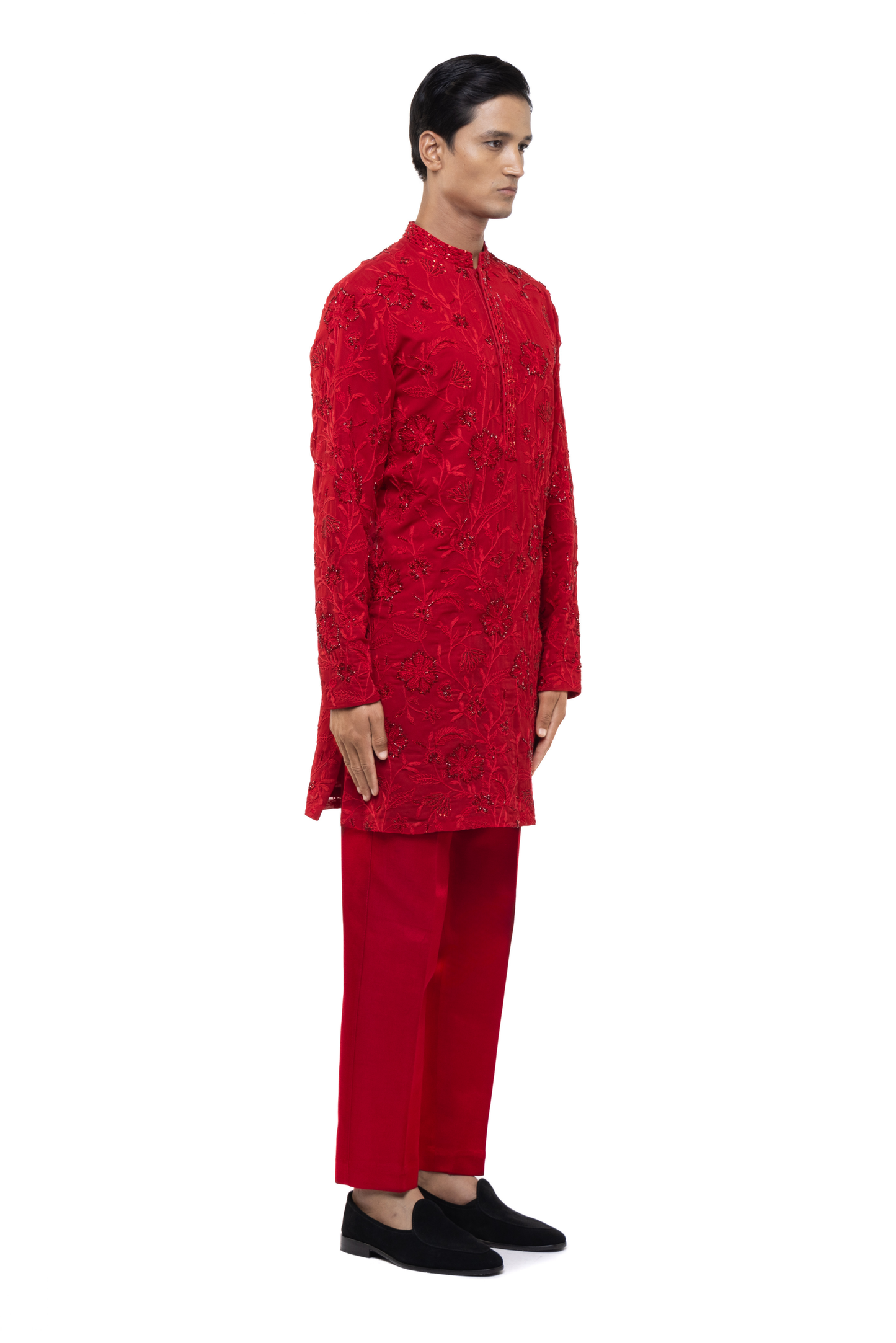 Red Georgette Floral Embroidery Kurta Set