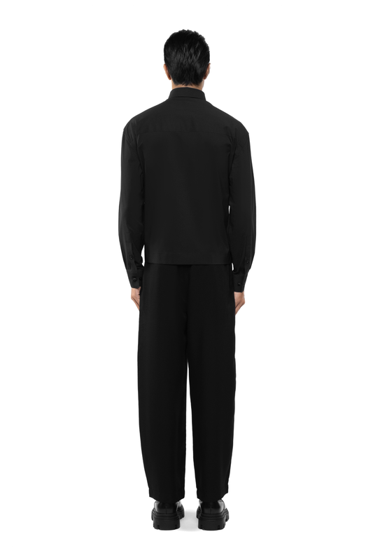 Black Cotton Shirt with Asymmetrical Pockets