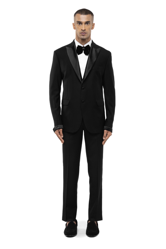 Black Satin Peak Lapel Single Breasted Tuxedo Set