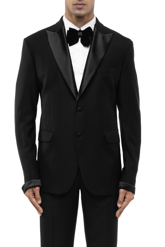 Black Satin Peak Lapel Single Breasted Tuxedo Set