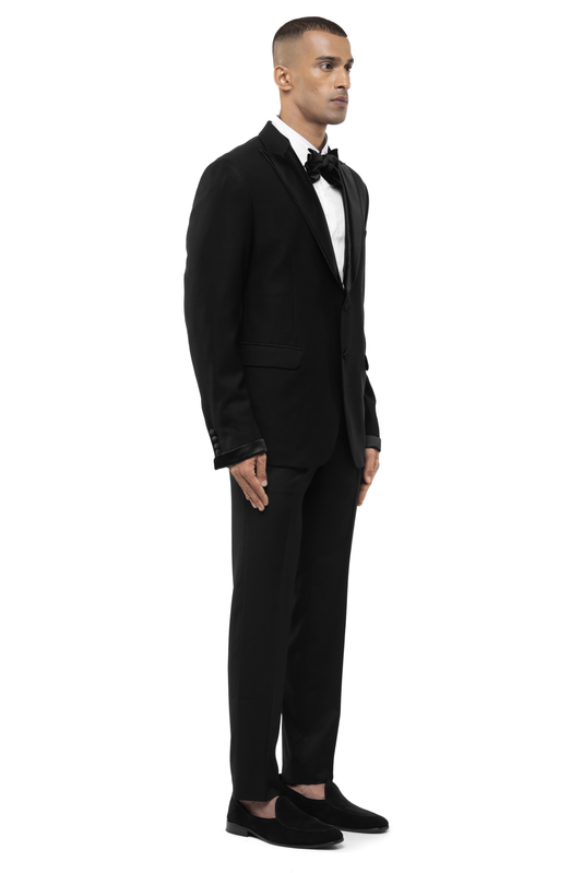 Black Satin Peak Lapel Single Breasted Tuxedo Set