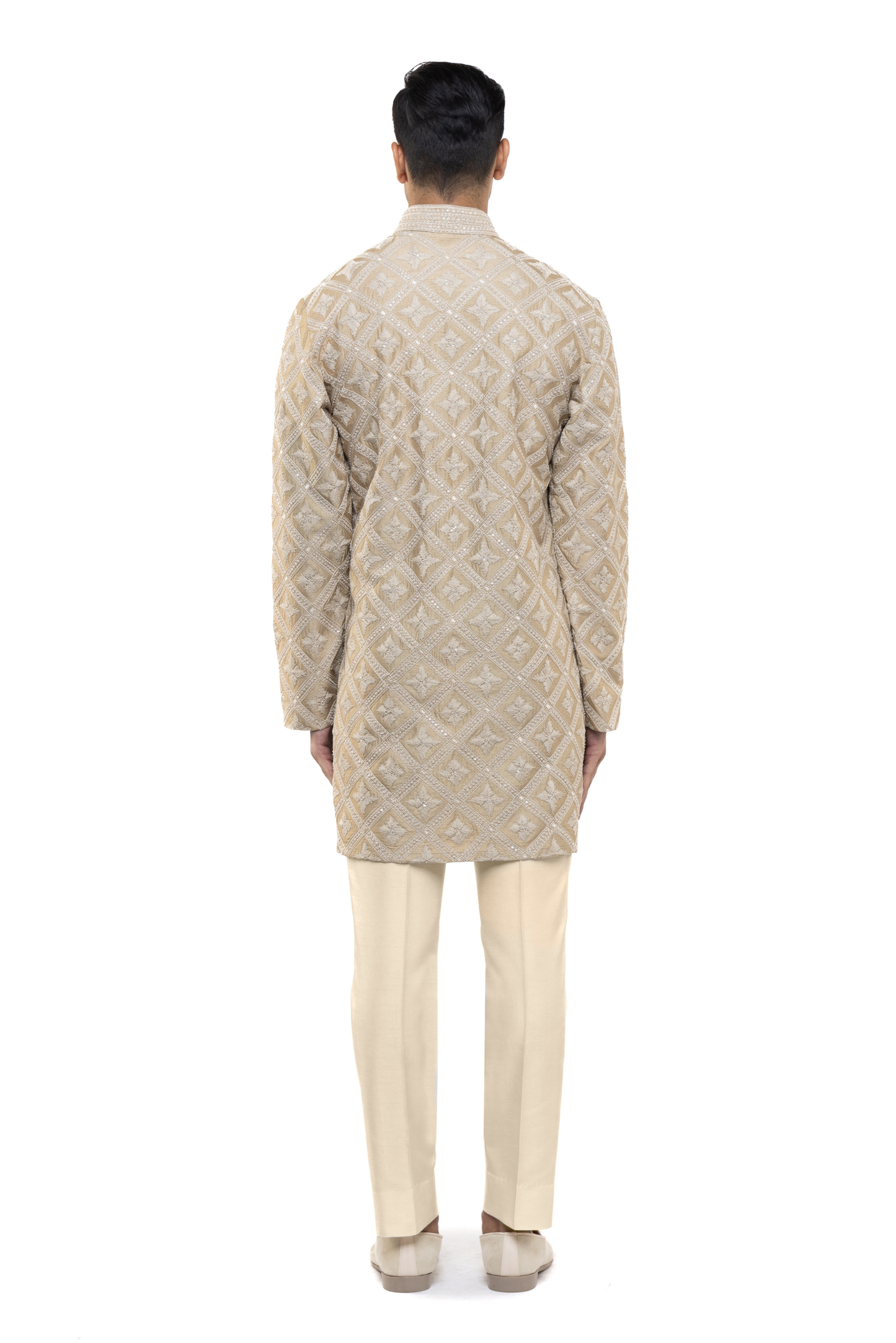 Beige Silk Geometric Dori Embroidered Kurta Set