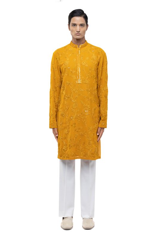 Yellow Floral Embroidery Kurta Set