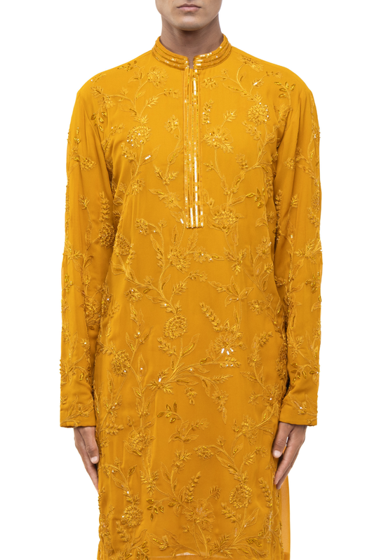 Yellow Floral Embroidery Kurta Set