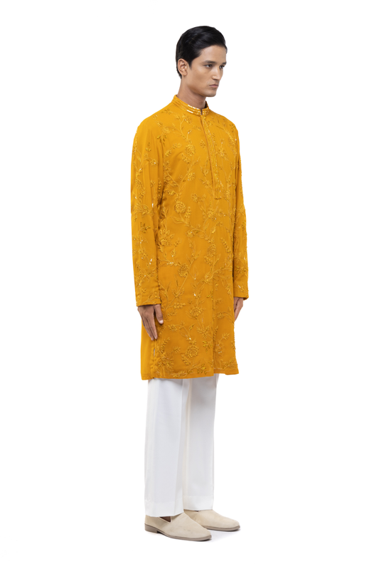 Yellow Floral Embroidery Kurta Set