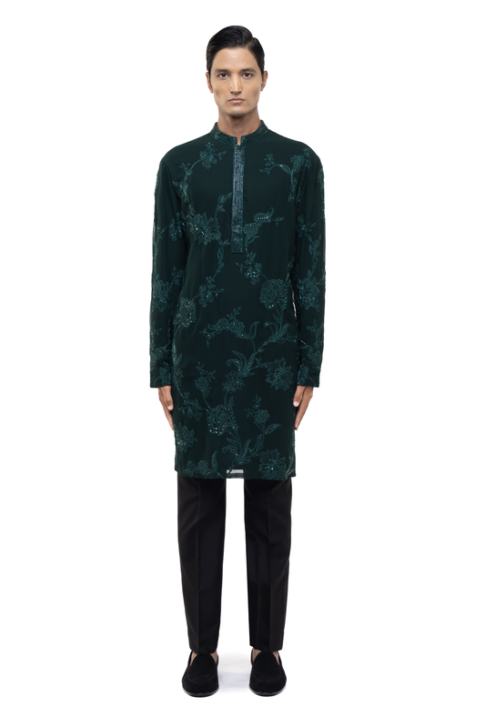 Green Floral Embroidery Kurta Set