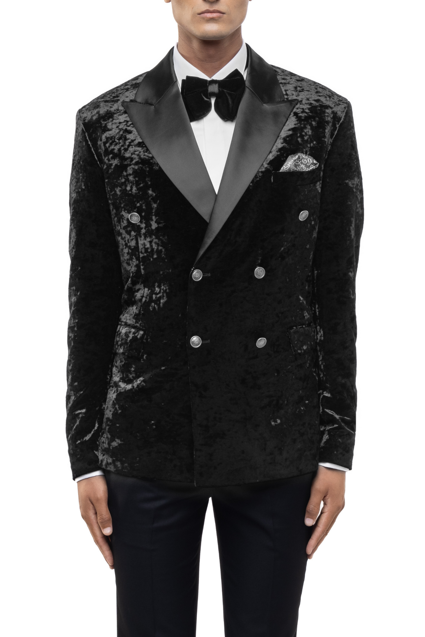 Black Metallic Buttons Peak Lapel Velvet Tuxedo