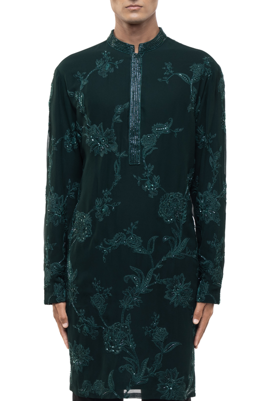 Green Floral Embroidery Kurta Set