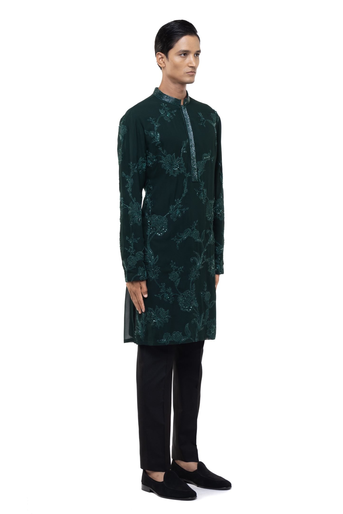 Green Georgette Floral Embroidery Kurta Set