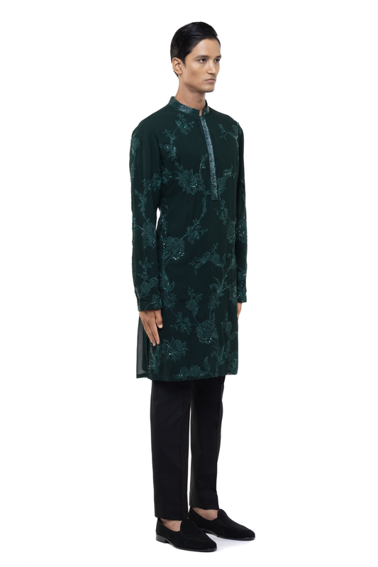 Green Floral Embroidery Kurta Set