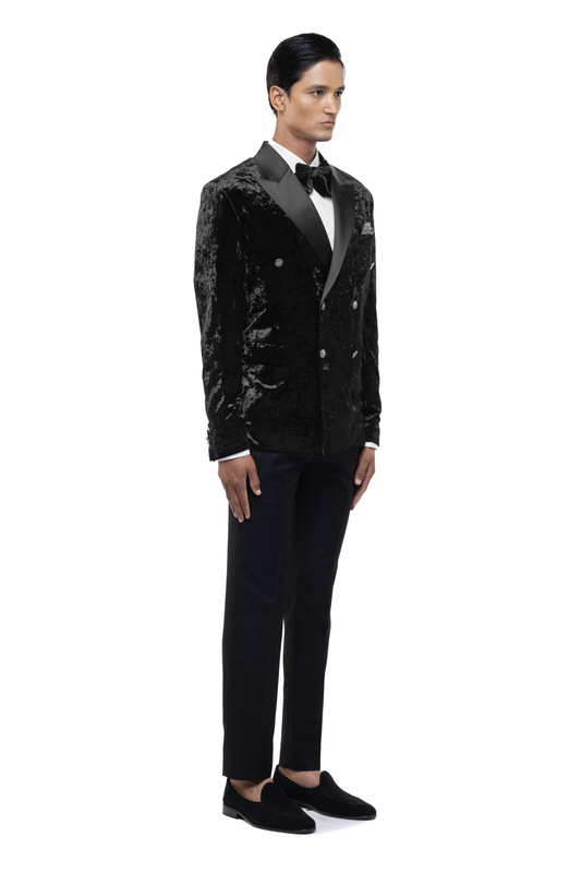 Black Metallic Buttons Peak Lapel Velvet Tuxedo