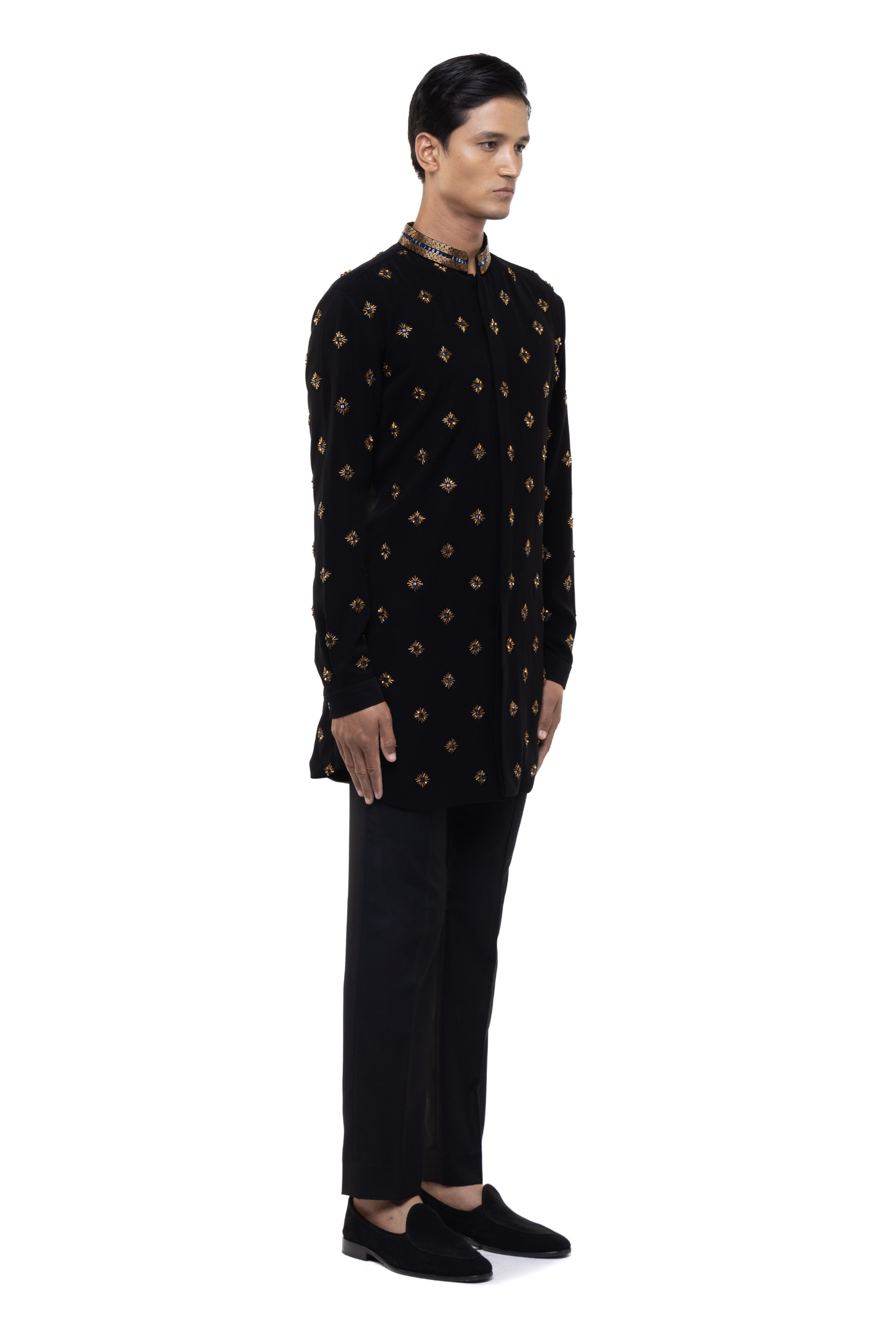 Black Cotton Egyption Motifs Embellished Kurta Set