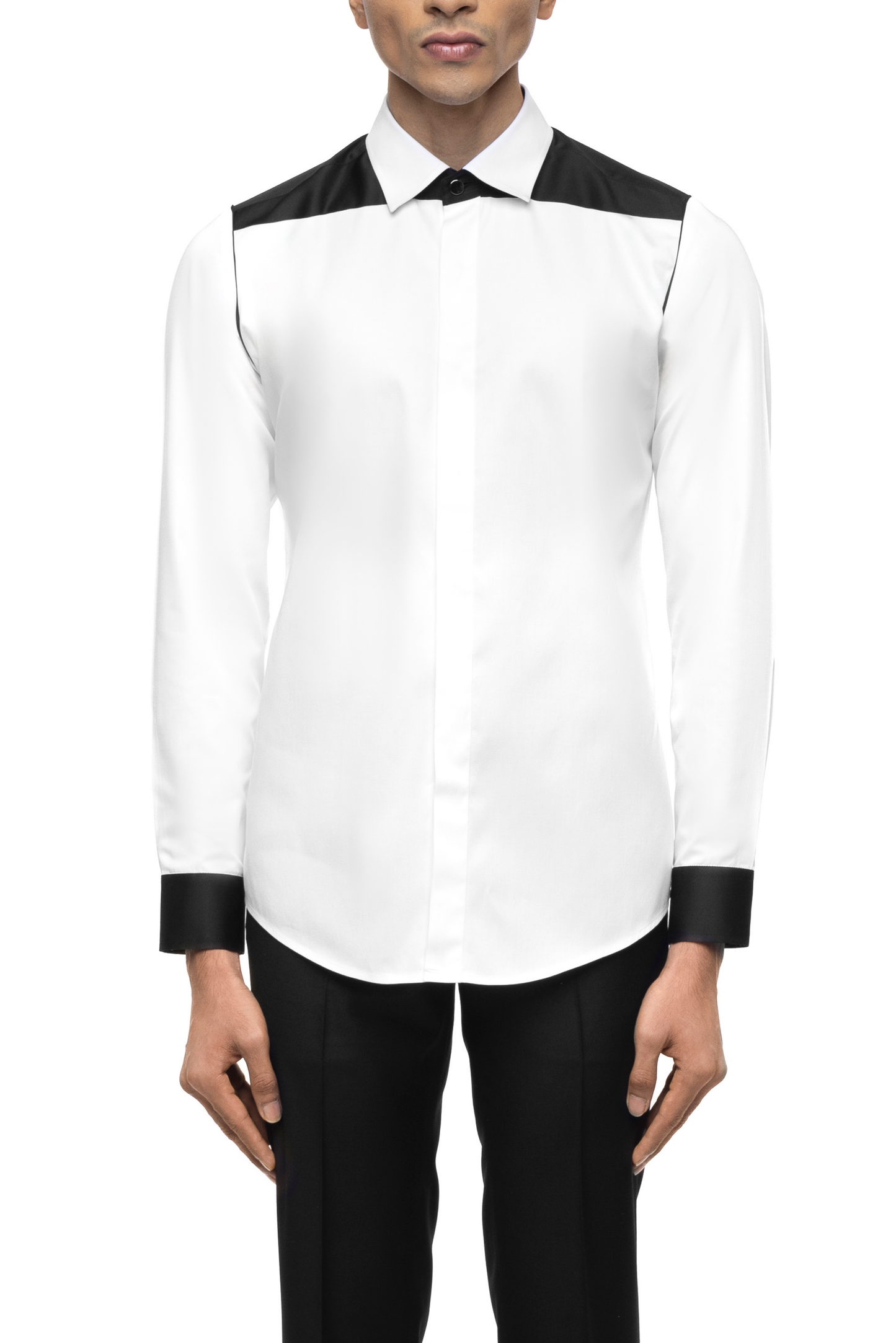 White Cotton Shirt With Black Cuffs