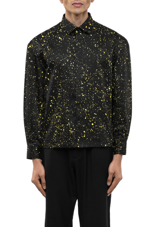 Black Cotton Shirt with Yellow Paint Splatter