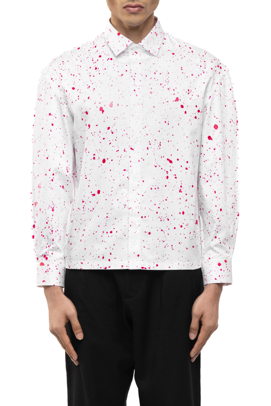 White Cotton Shirt with Pink Paint Splatter