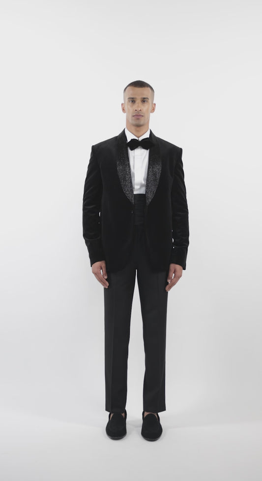 Black Velvet Cutdana Shawl Lapel Tuxedo Set